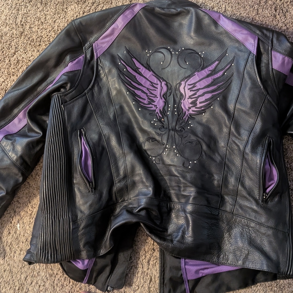 Women's Black and Purple Leather Jacket It's Also Concealed Carry